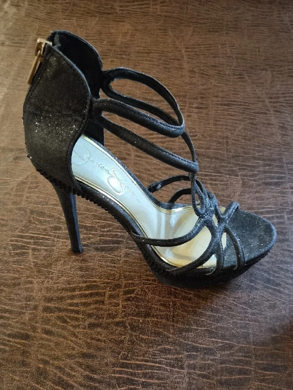 Jessica Simpson Black Strappy Glitter Heels
